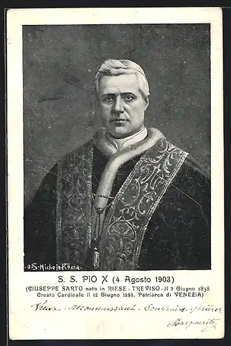 Künstler-AK Papst Pius X. in gemustertem Gewand mit Kette