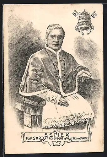 AK Portrait von Papst Pius X. mit Kreuzkette