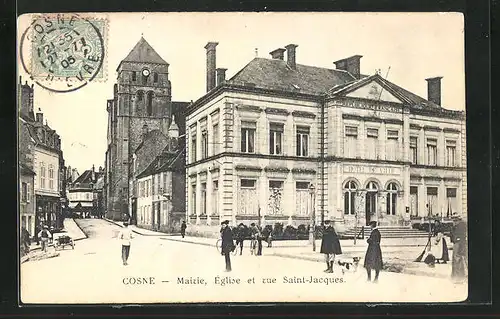 AK Cosne, Mairie, Église et rue Saint-Jacques