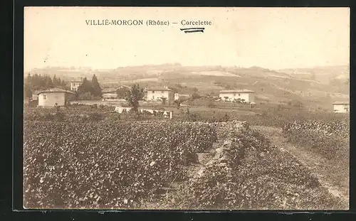 AK Villié-Morgon, Corcelette, Blick über Felder auf den Ort
