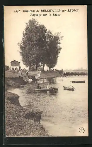 AK Belleville-sur-Saone, Paysage sur la Saone, Angler auf der Saone