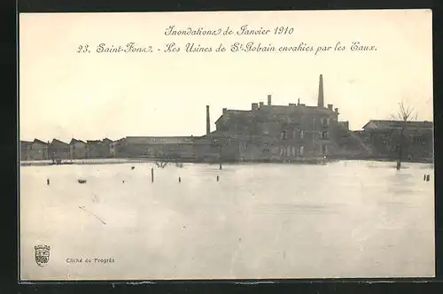 AK Saint-Fons, Inondations de Janvier 1910, Les Usines de St. Gobain
