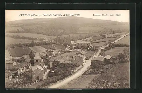 AK Avenas, Route de Belleville et vue Générale