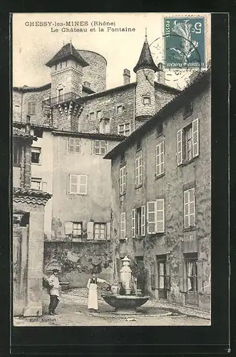 AK Chessy-les-Mines, Le Chateau et la Fontaine