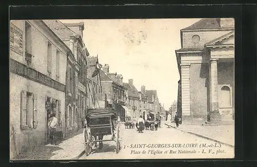 AK Saint-Georges-sur-Loire, Place de l'Eglise et Rue Nationale