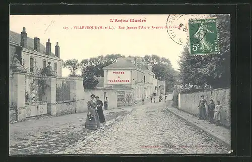 AK Villeveque, Rue Jeanne-d'Arc et Avenue de la Gare