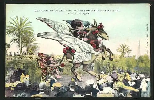 AK Nice, Carnaval 1909, Char de Madame Carneval, Umzugswagen