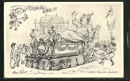 Künstler-AK Montpellier, Carnaval 1905, Umzugswagen