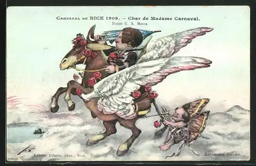 Künstler-AK Nice, Carnaval 1909, Char de Madame Carnaval, Umzugswagen