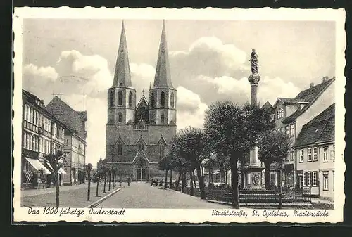 AK Duderstadt, Marktstrasse mit St. Cyriahaus und Mariensäule