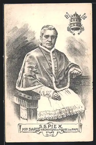 Künstler-AK Papst Pius X. auf dem Thron