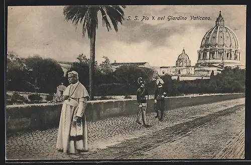 AK Papst Pius X. in den vatikanischen Gärten mit der Schweizer Garde