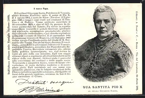 AK Papst Pius X. in dunklem Gewand, Dall`Album d`Onore delle Famiglie Italiane 1903