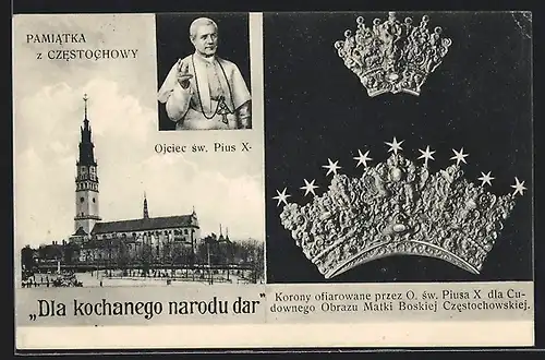 AK Papst Pius X., Dla kochanego narodu dar, Korony ofiarowane
