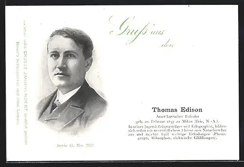 AK Portrait des Erfinders Thomas Edison