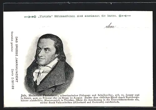 AK Schweiz. Pädagoge und Schriftsteller Joh. Heinrich Pestalozzi