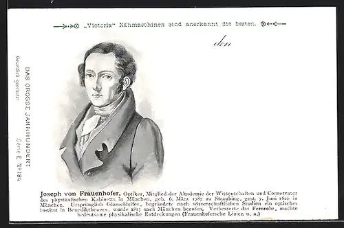 AK Joseph von Frauenhofer, Optiker, Mitglied der Akademie der Wissenschaften, Geb. 1787