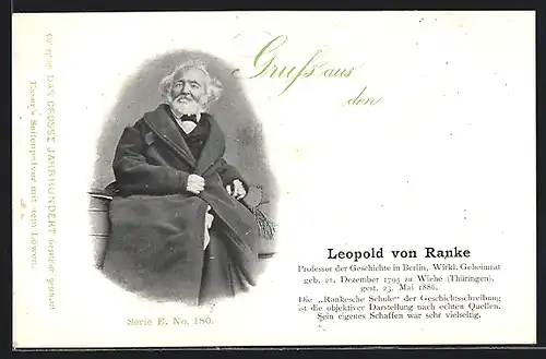 Lithographie Leopold von Ranke, Portrait des Professor für Geschichte zu Berlin, gelebt von 1795 bis 1886