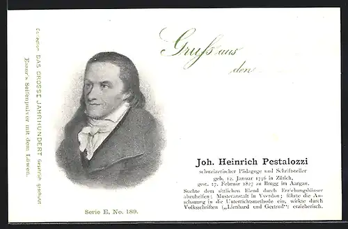 AK Portrait des schwedischen Schriftstellers Joh. Heinrich Pestalozzi
