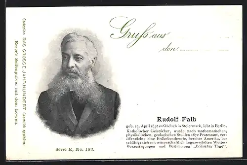 AK Porträt Rudolf Falb, Entwickler einer Erdbebentheorie und Forschungsreisender