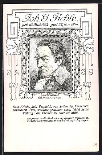 Künstler-AK Johann Gottlieb Fichte, Darstellung des Dichters