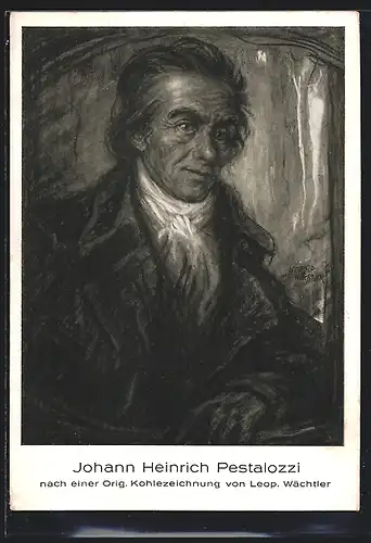 AK Johann Heinrich Pestalozzi, Kohlezeichnung von Leop. Wächtler