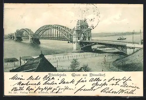 AK Düsseldorf, Blick auf die Rheinbrücke