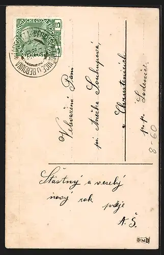 AK Kleiner Page mit Kleeblättern und Geldsäcken