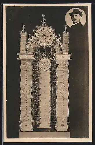 AK Kunstuhr aus Strohhalmen gefertigt vom Eisenbahner Aug. Lehrke
