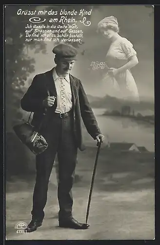 Foto-AK Blondes Kind am Rhein erscheint Wanderer als Geist