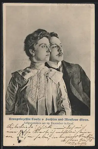AK Kronprinzessin Luise von Sachsen mit ihrer Affäre Andre Giron
