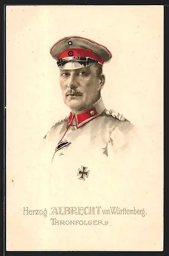 AK Thronfolger Herzog Albrecht von Württemberg in Uniform mit Orden Eisernes Kreuz und Schirmmütze