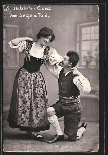 AK An sackrischen Gruass vom Sepp`l und Toni, Volkstanz