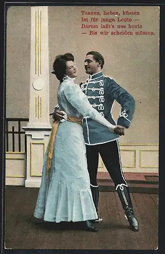 AK Soldat bei einem Tanz mit seiner Geliebten, Spruch