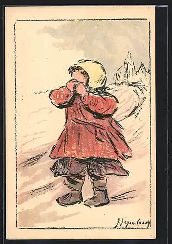 Künstler-AK Orphelinat des Armées, weinende Kriegswaise