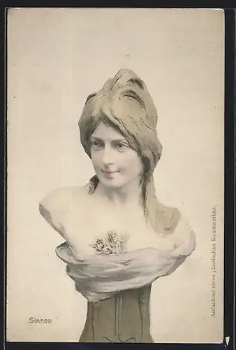AK Büste, Sinnen, Maid im schulterfreien Gewand, Jugendstil