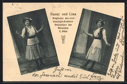 AK Fanny und Lina, Mitglieder des erstklassigen Konzert-Orchesters der Direktion C. Dörn