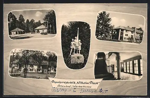 AK Altenhof, Pionierrepublik Wilhelm Pieck, Gebäudeansichten, Plastik