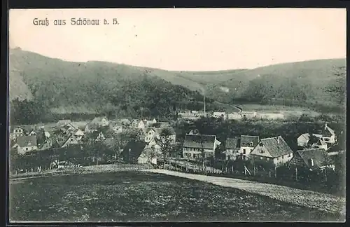 AK Schönau b. H., Totalansicht aus der Vogelschau