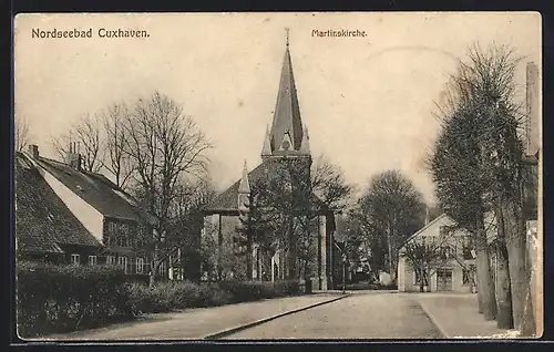 AK Cuxhaven, Strassenpartie mit Martinskirche