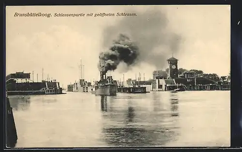 AK Brunsbüttelkoog, Schleusenpartie mit geöffneten Schleusen