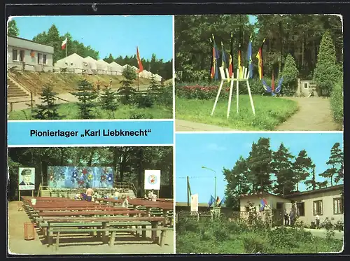 AK Zwickau, Pionierlager Karl Liebknecht, Flaggen, Bühne