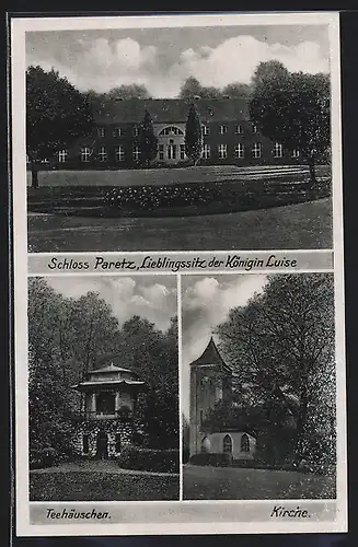 AK Paretz, Schloss, Sitz von Königin Luise, Teehäuschen, Kirche