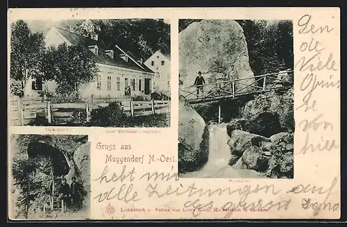 AK Muggendorf, Josef Hütthalers Gasthaus, Myrafälle, Am Türkenloch
