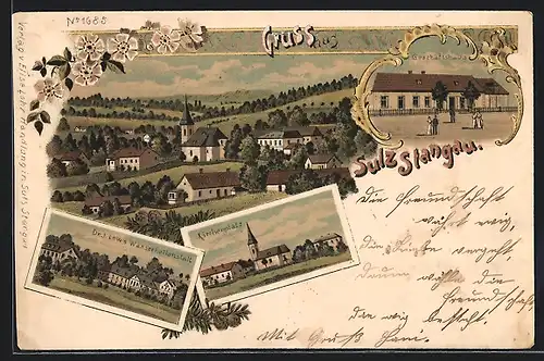 Lithographie Sulz-Stangau, Dr. J. Löws Wasserheilanstalt, Geschäftshaus