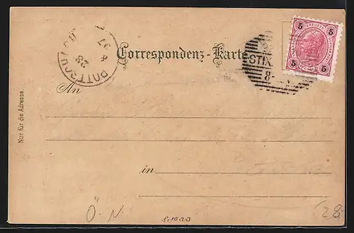 Lithographie Stixenstein, Sieding, Gasthof zur Stixensteiner Quelle, Schloss Stixenstein