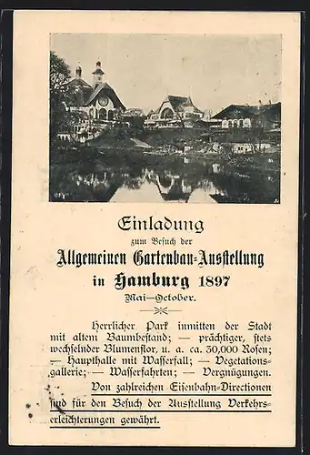 AK Ganzsache PP8C2 /02: Hamburg, Einladung zum Besuch der Allgemeinen Gartenbau-Ausstellung 1897