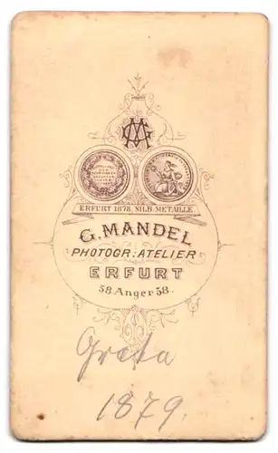 Fotografie G. Mandel, Erfurt, Anger 58, Klein Greta im Kleidchen 1879