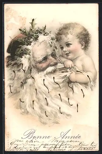 AK Kleines Kind zieht den Weihnachtsmann am Bart