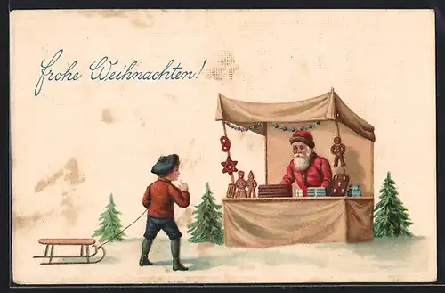 AK Weihnachtsmann am Lebkuchen-Stand